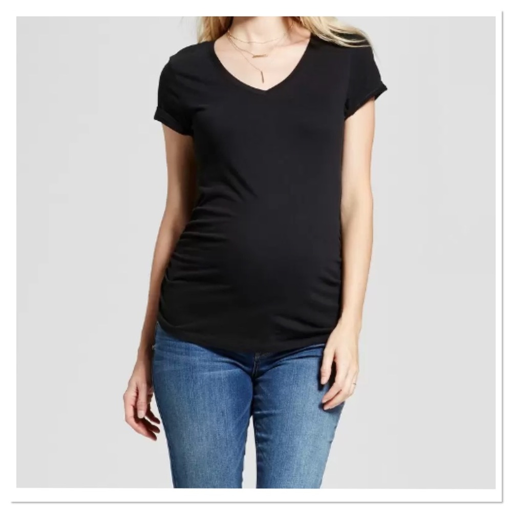 Isabel Maternity Short Sleeve V-Neck Side Shirred Maternity T-Shirt